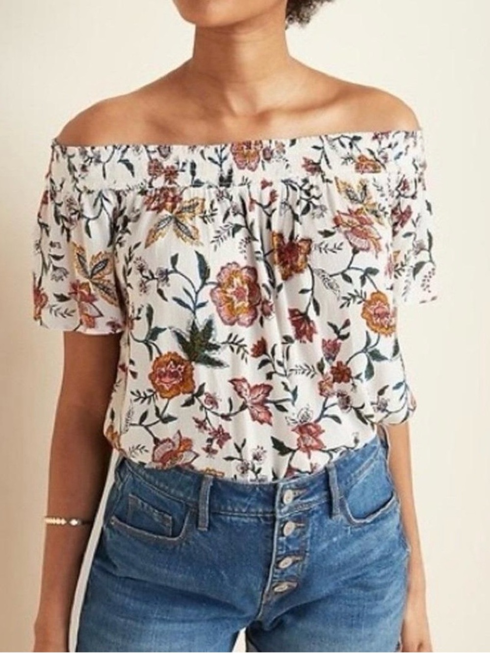Old Navy White Off-Shoulder Floral Blouse